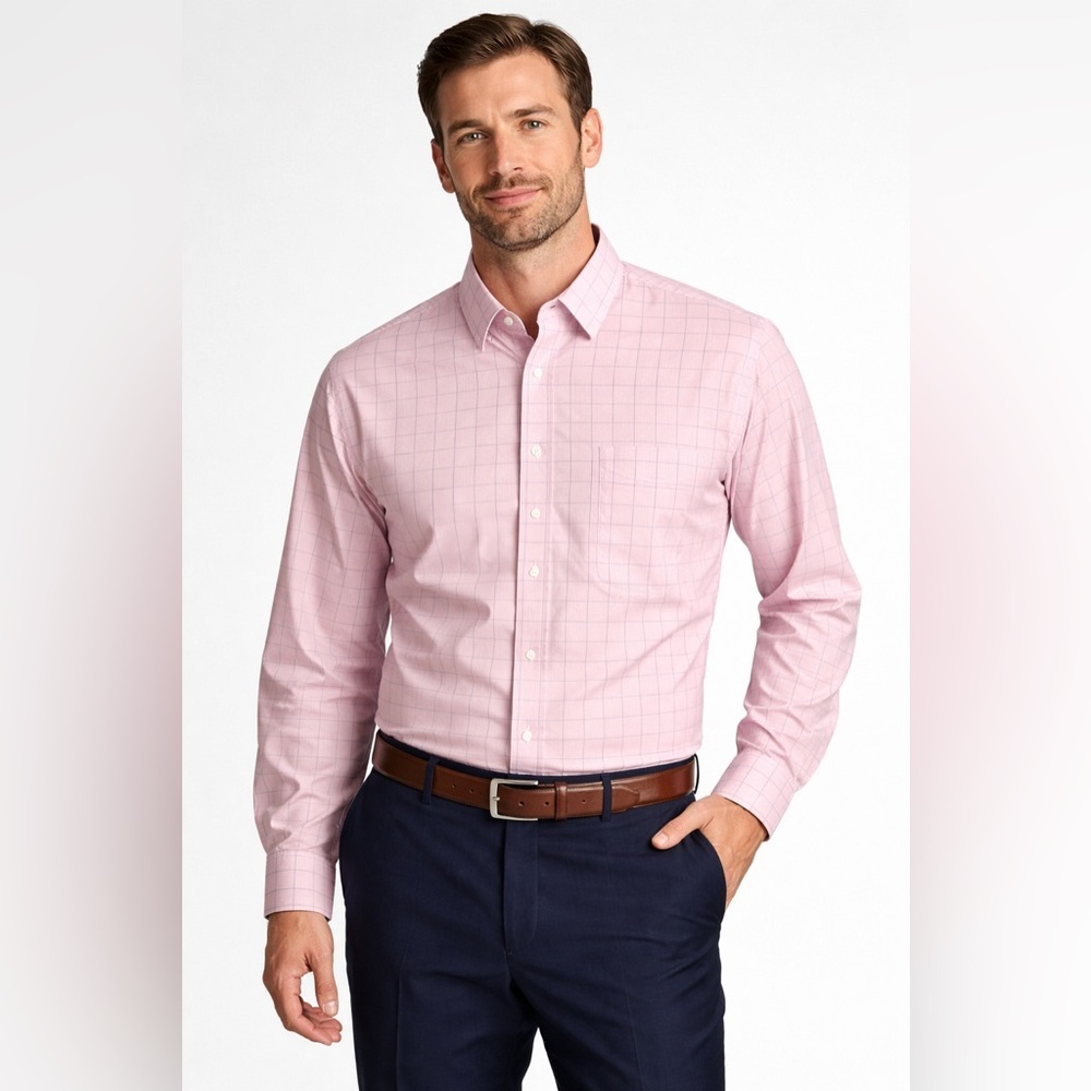 Club Room Men’s Button Down Shirt XL Pink Windowpane Easy Care